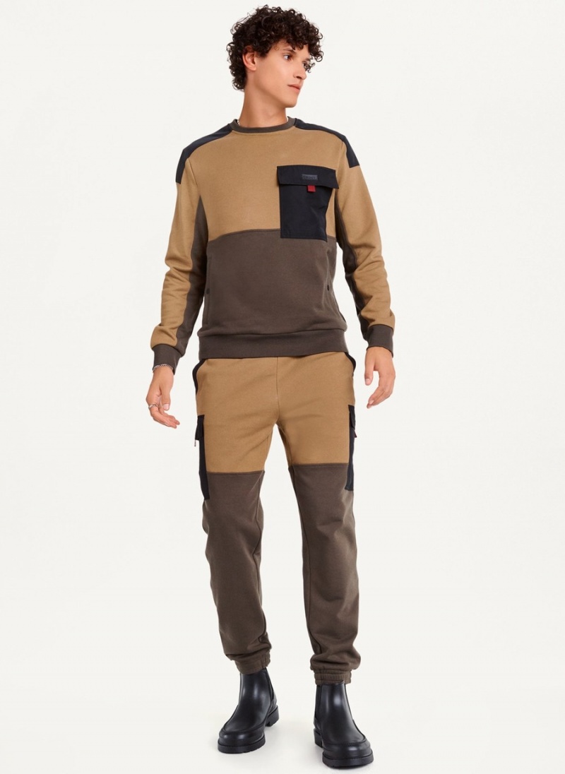 Men's Dkny Colorblock Crew With Cargo Pocket Sweatshirts Black | G5593437