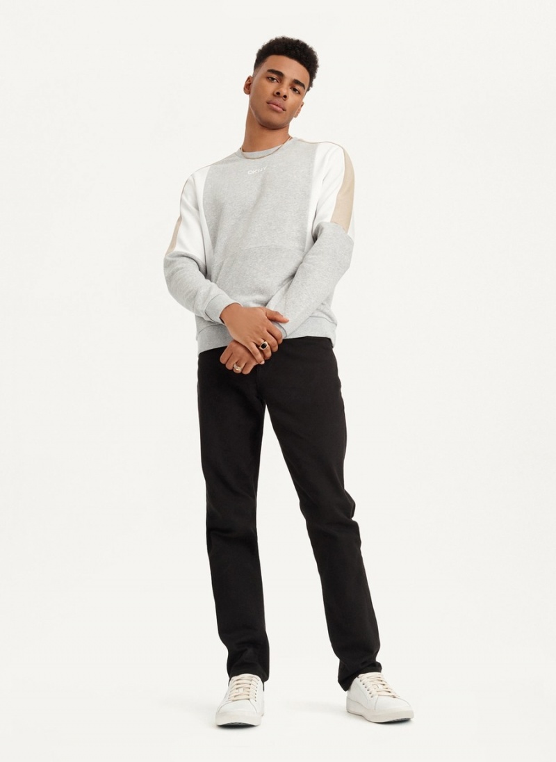 Men's Dkny Colorblock French Terry Front Logo Sweatshirts Black | P2274308