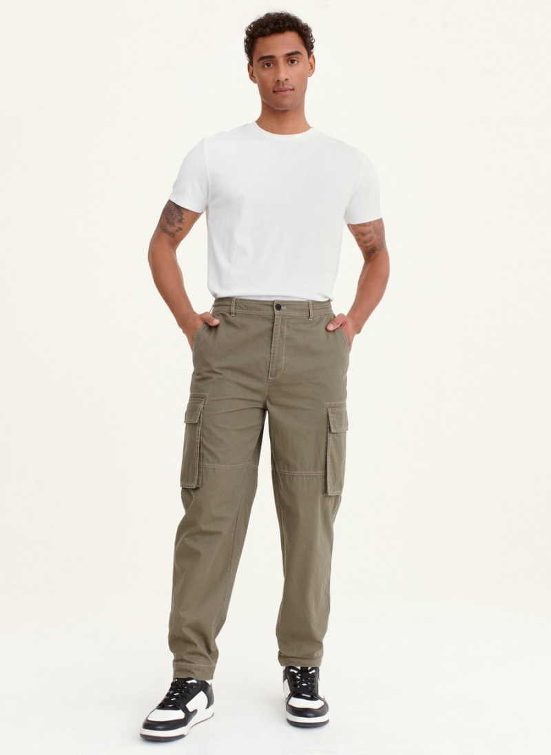 Men's Dkny Contrast Stitch Cargo Pants Olive | T8328382