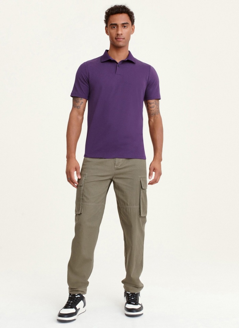Men's Dkny Core Pima Cotton Pique Polo Shirts Purple | O8452395