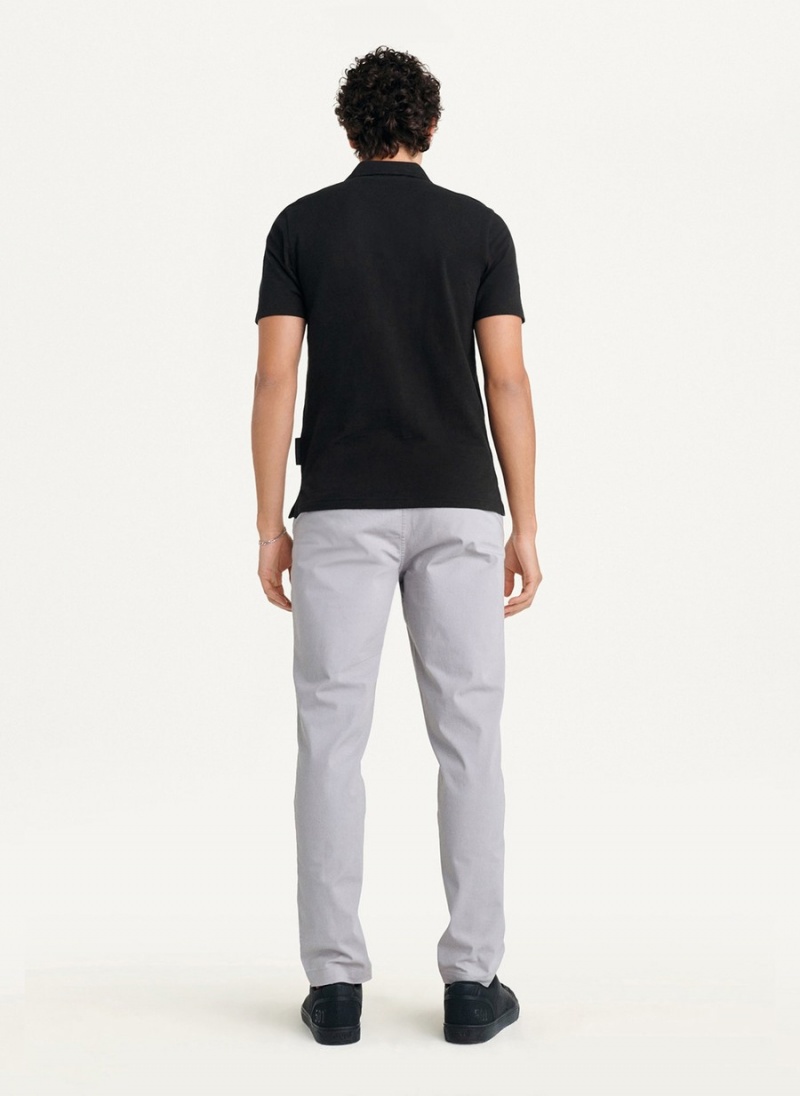 Men's Dkny Cotton Slub Jersey Single Breast Polo Shirts Black | A7476402