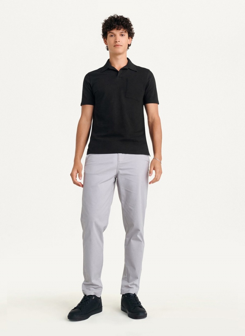 Men's Dkny Cotton Slub Jersey Single Breast Polo Shirts Black | A7476402