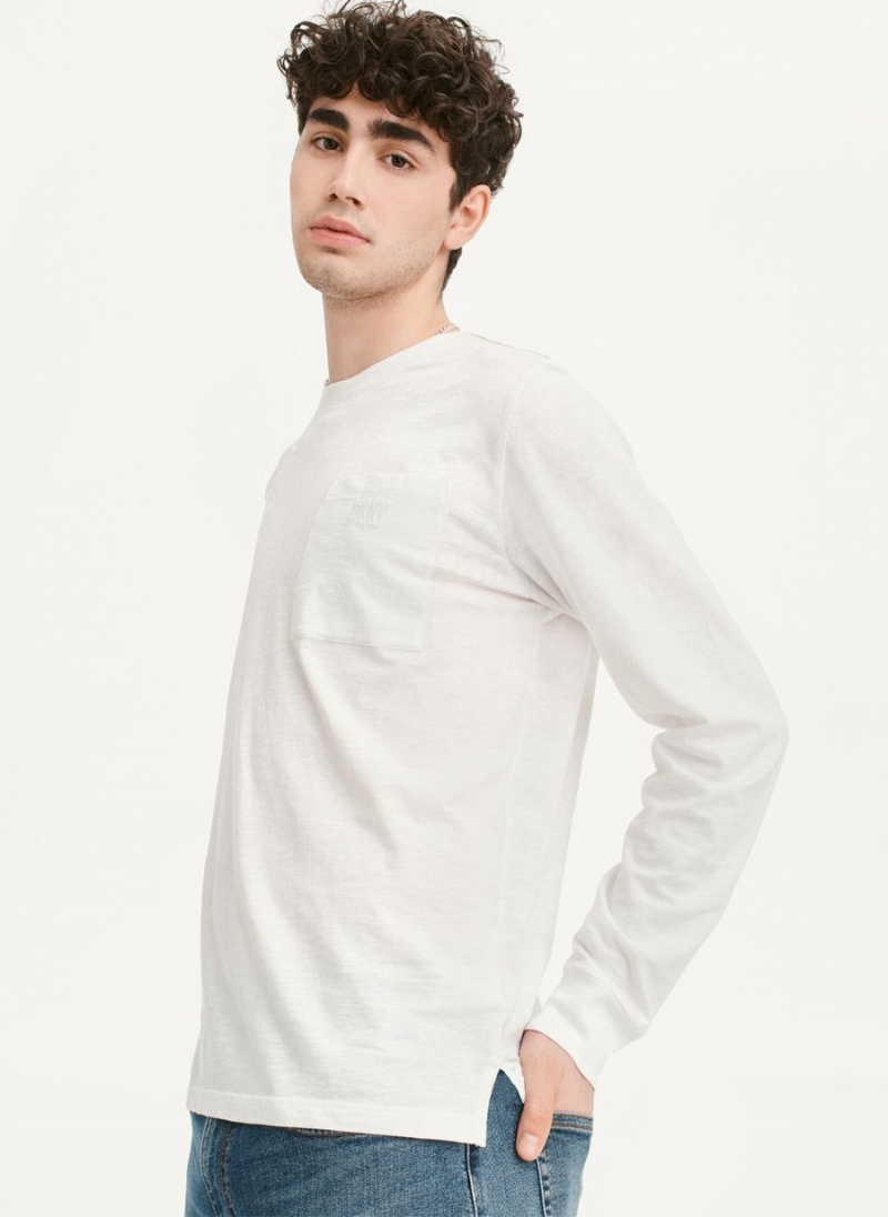 Men's Dkny Crew Pocket Slub Jersey Long Sleeve White | H8568311