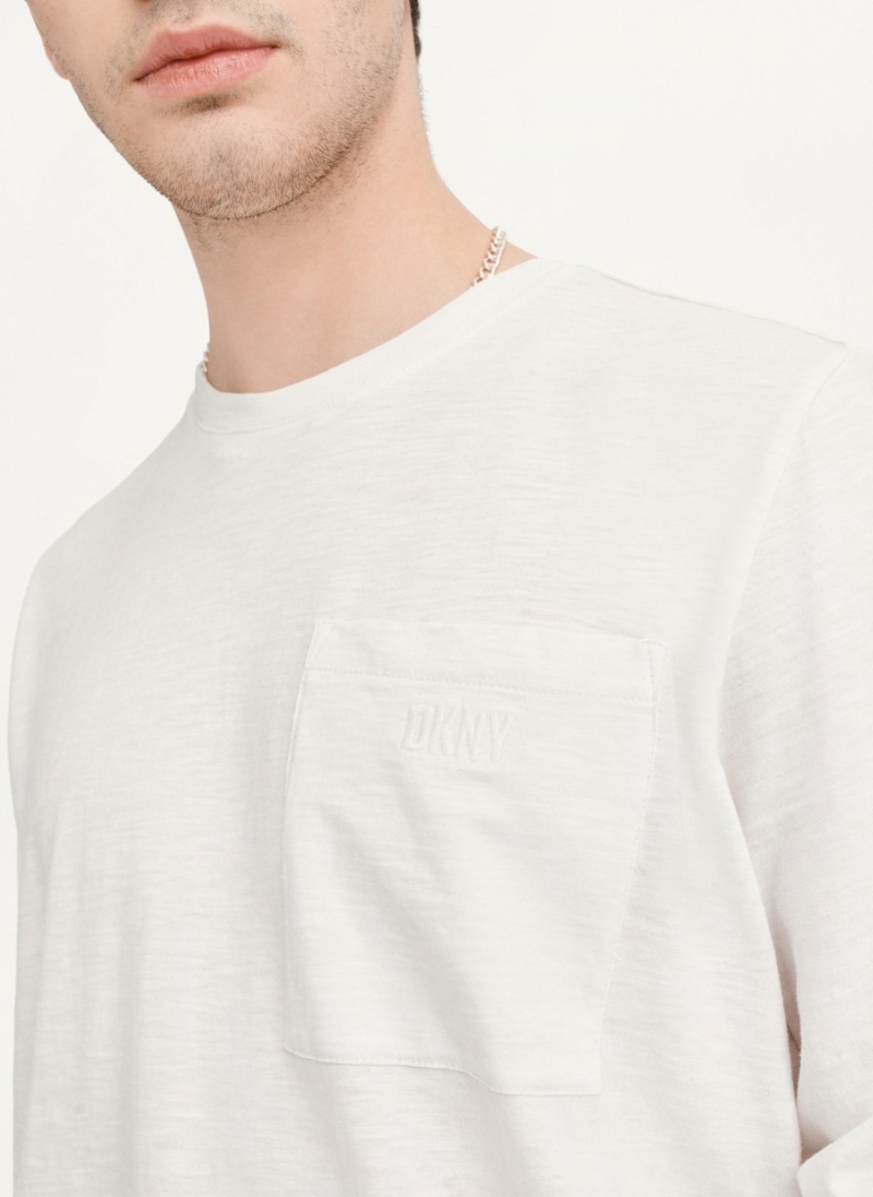 Men's Dkny Crew Pocket Slub Jersey Long Sleeve White | H8568311