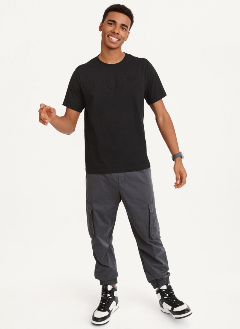 Men's Dkny Debossed Logo T Shirts Black | W5421657