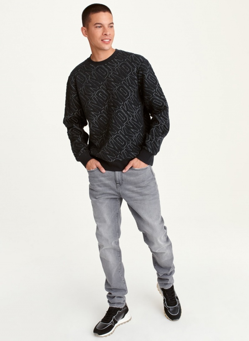 Men's Dkny Double Knit Logo Crew Sweaters Black | O0787563