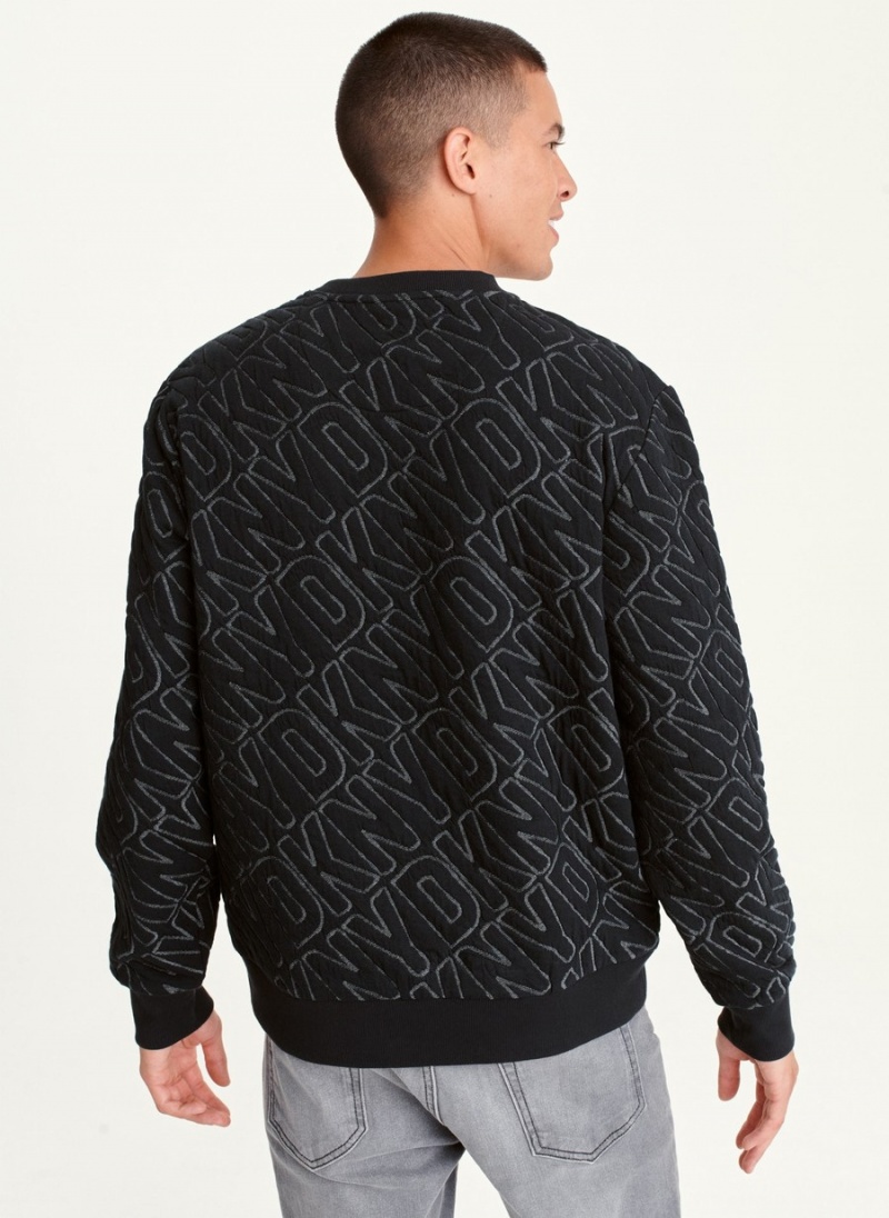 Men's Dkny Double Knit Logo Crew Sweaters Black | O0787563