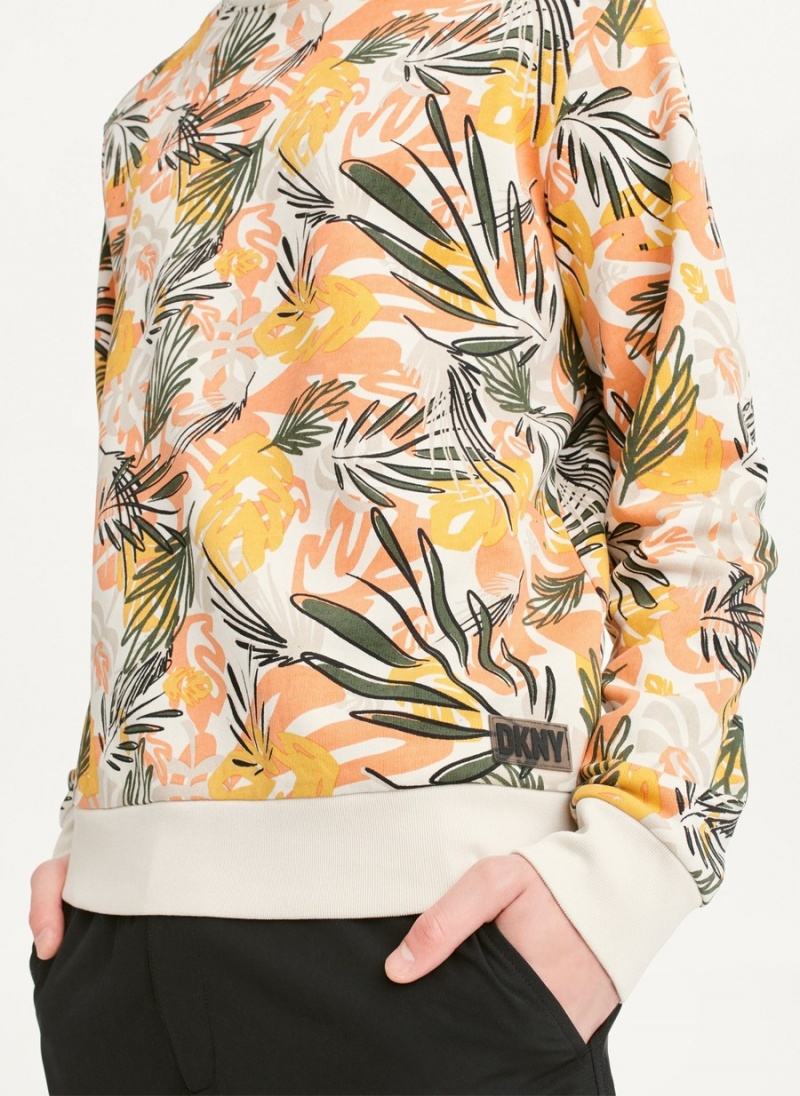 Men's Dkny Exploded Palms Print French Terry Sweatshirts Orange | G6747262