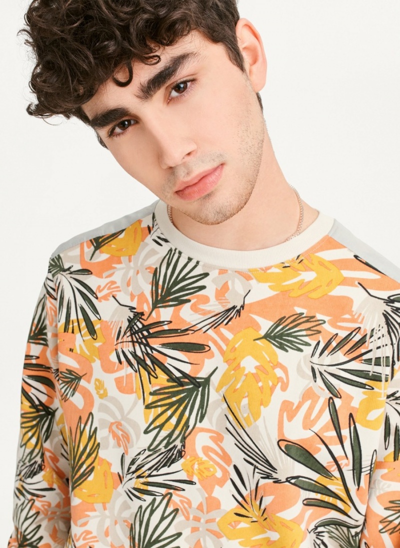 Men's Dkny Exploded Palms Print French Terry Sweatshirts Orange | G6747262