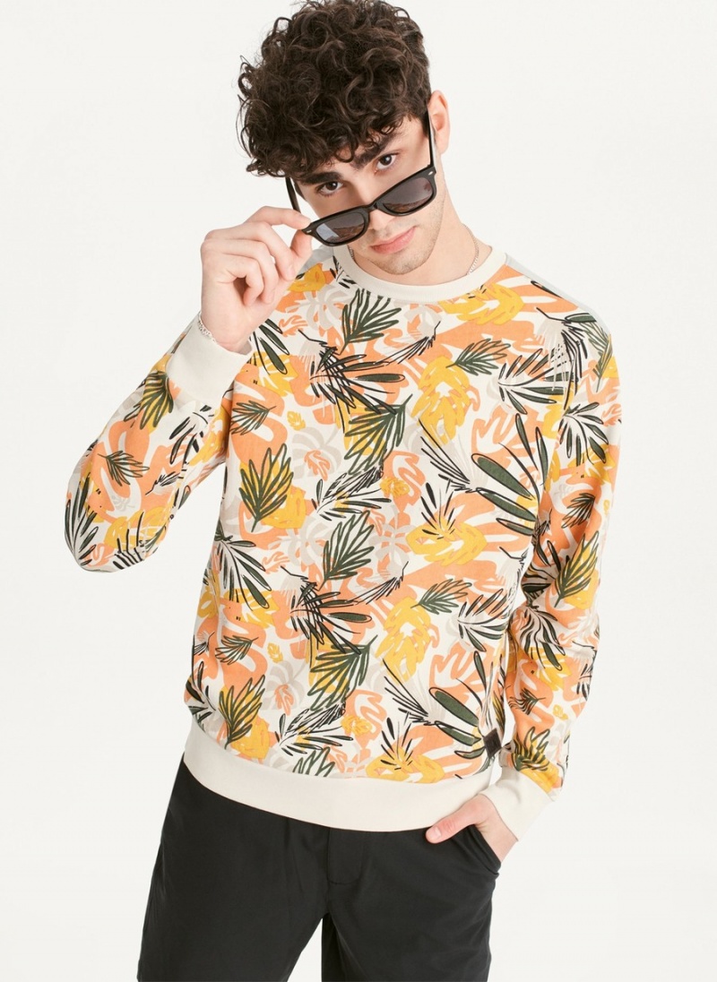 Men\'s Dkny Exploded Palms Print French Terry Sweatshirts Orange | G6747262