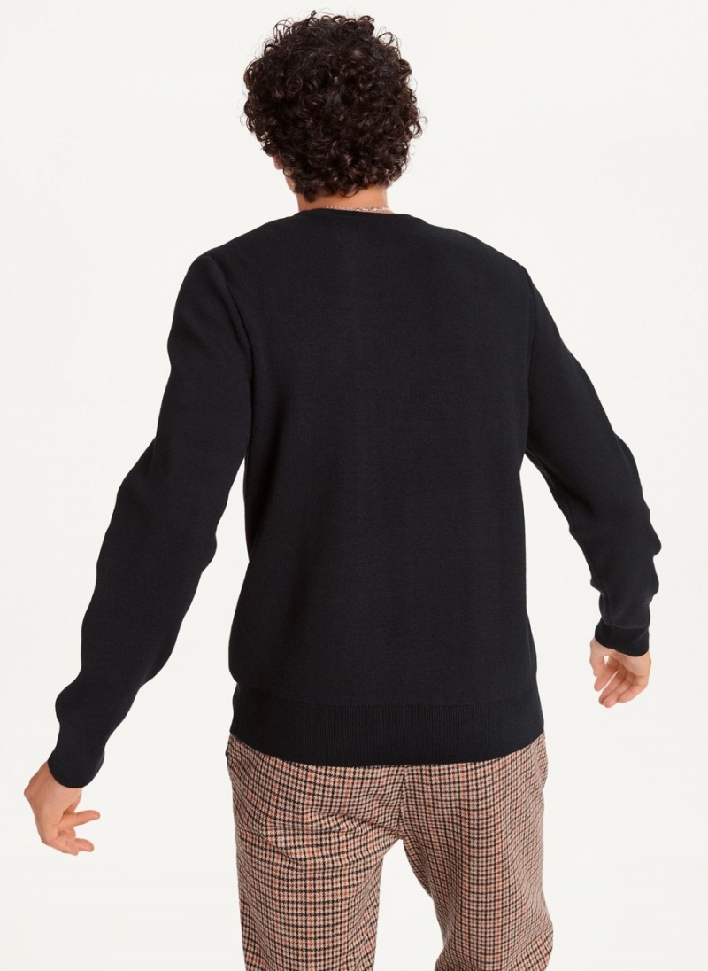 Men's Dkny Faux Leather Applique Crew Sweatshirts Black | I6517686
