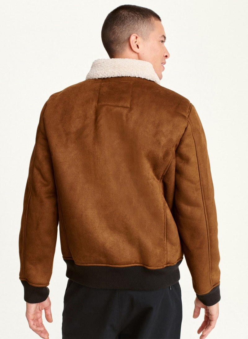 Men's Dkny Faux Shearling Bomber W Sherpa Jackets Brown | P7713871