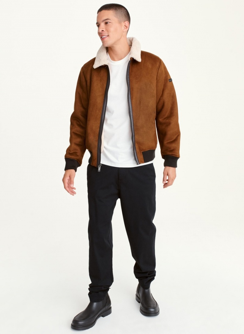 Men's Dkny Faux Shearling Bomber W Sherpa Jackets Brown | P7713871