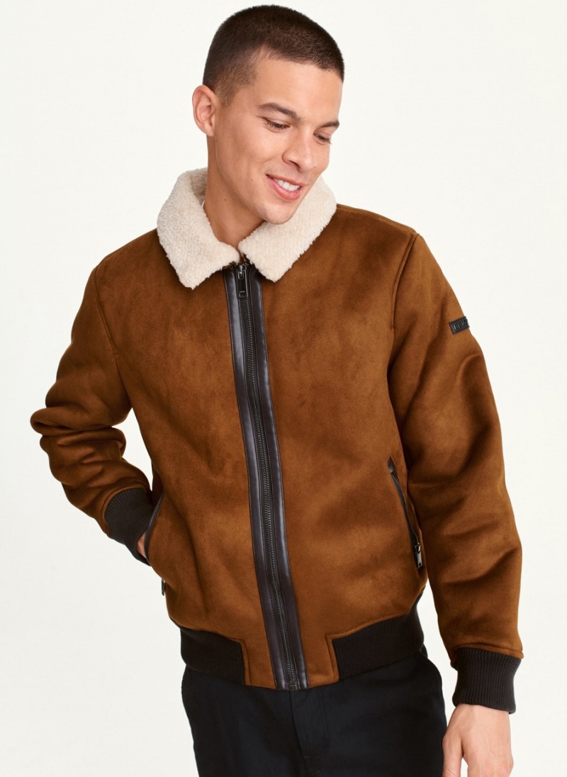 Men\'s Dkny Faux Shearling Bomber W Sherpa Jackets Brown | P7713871