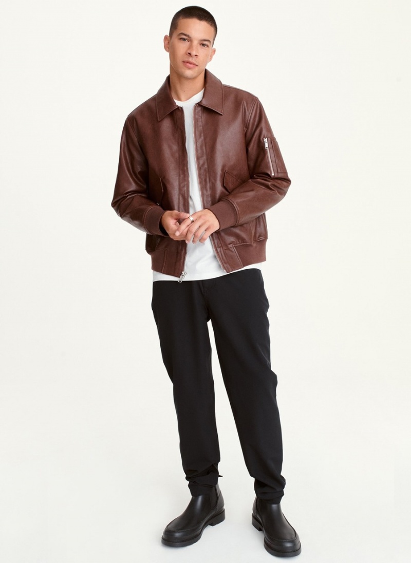 Men's Dkny Faux Soft Lamb Bomber Jackets Burgundy | P5203883