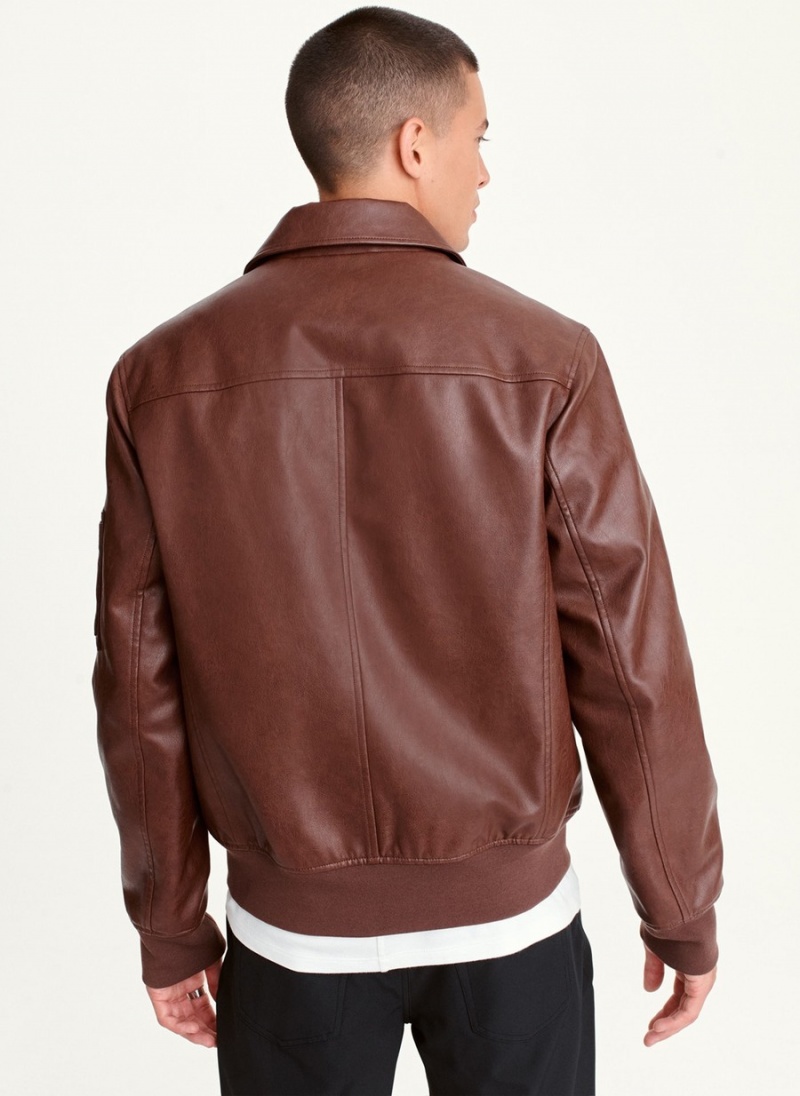 Men's Dkny Faux Soft Lamb Bomber Jackets Burgundy | P5203883