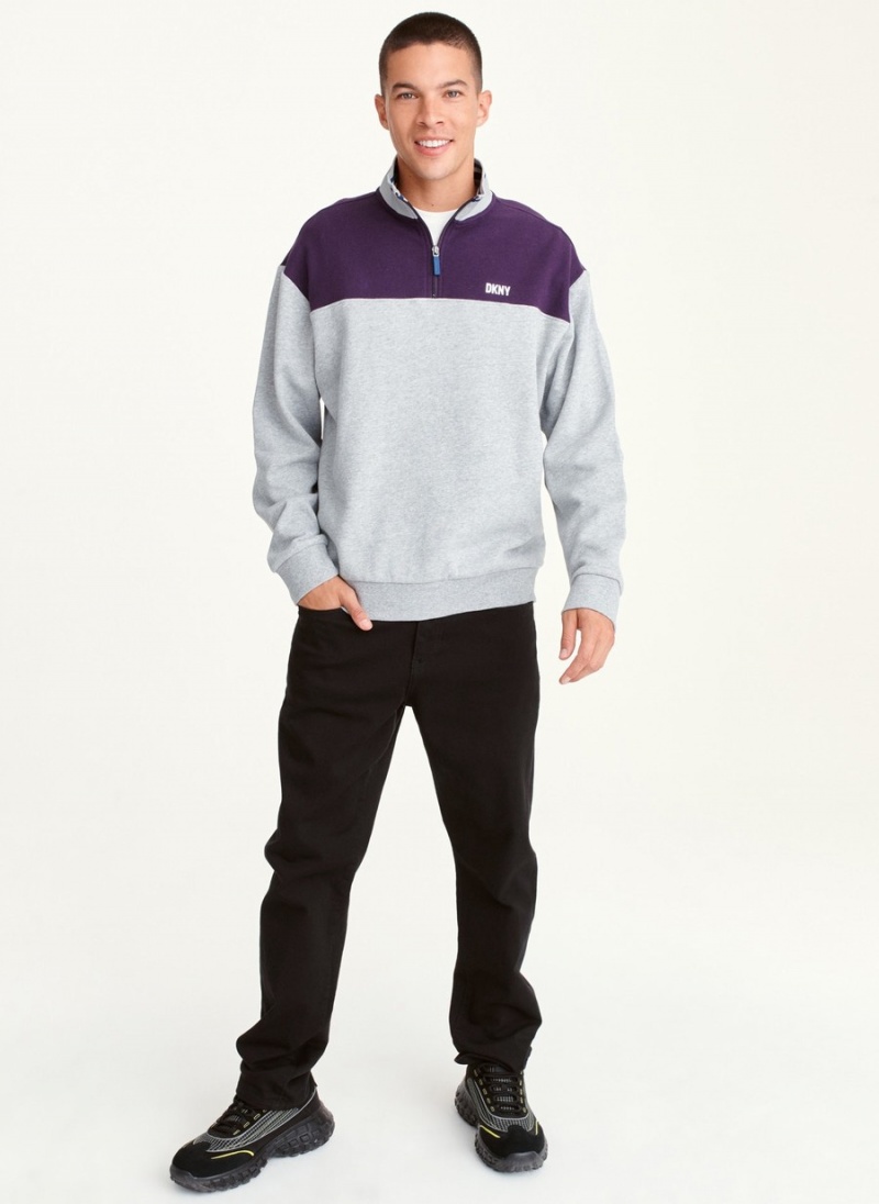 Men's Dkny Fleece Half Zip Colorblock Sweatshirts Purple | P0808278