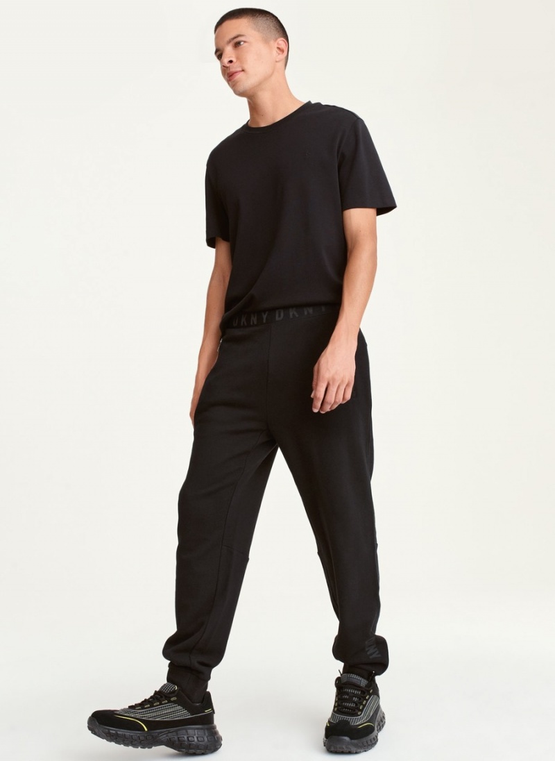 Men's Dkny Fleece Logo Waistband Pants Black | A8832894