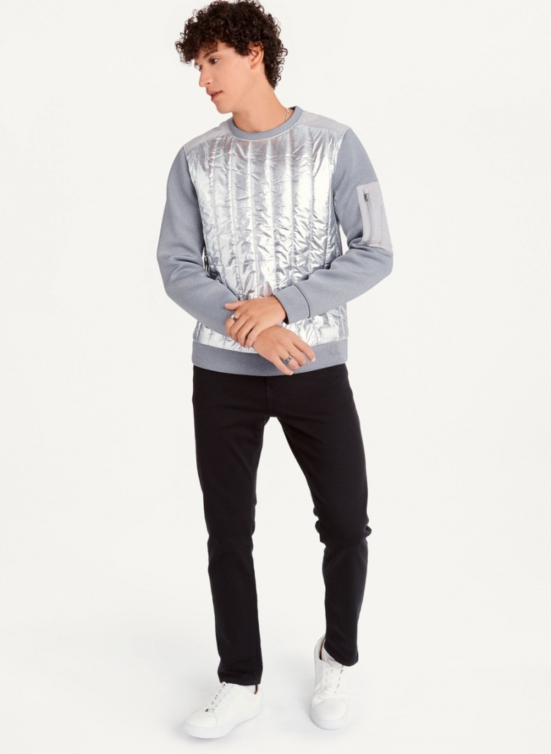 Men's Dkny Foil Panel Crew Neck Sweatshirts Silver | U8797686