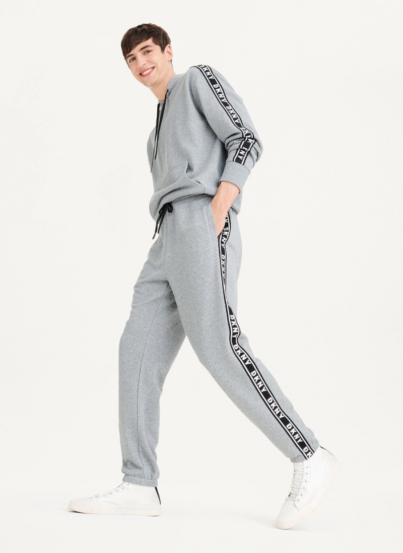 Men's Dkny French Terry Taped Logo Pants Grey | Q8579951