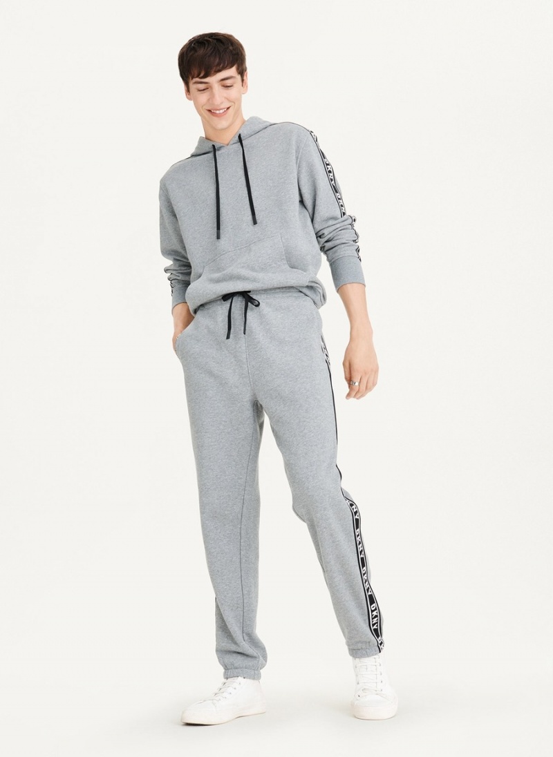 Men's Dkny French Terry Taped Logo Pants Grey | Q8579951