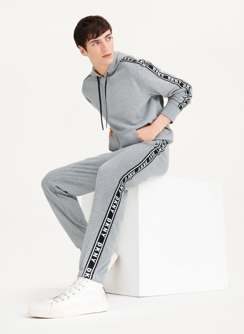 Men's Dkny French Terry Taped Logo Pants Grey | Q8579951