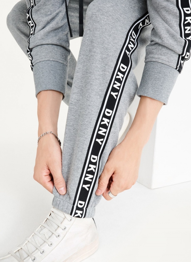 Men's Dkny French Terry Taped Logo Pants Grey | Q8579951