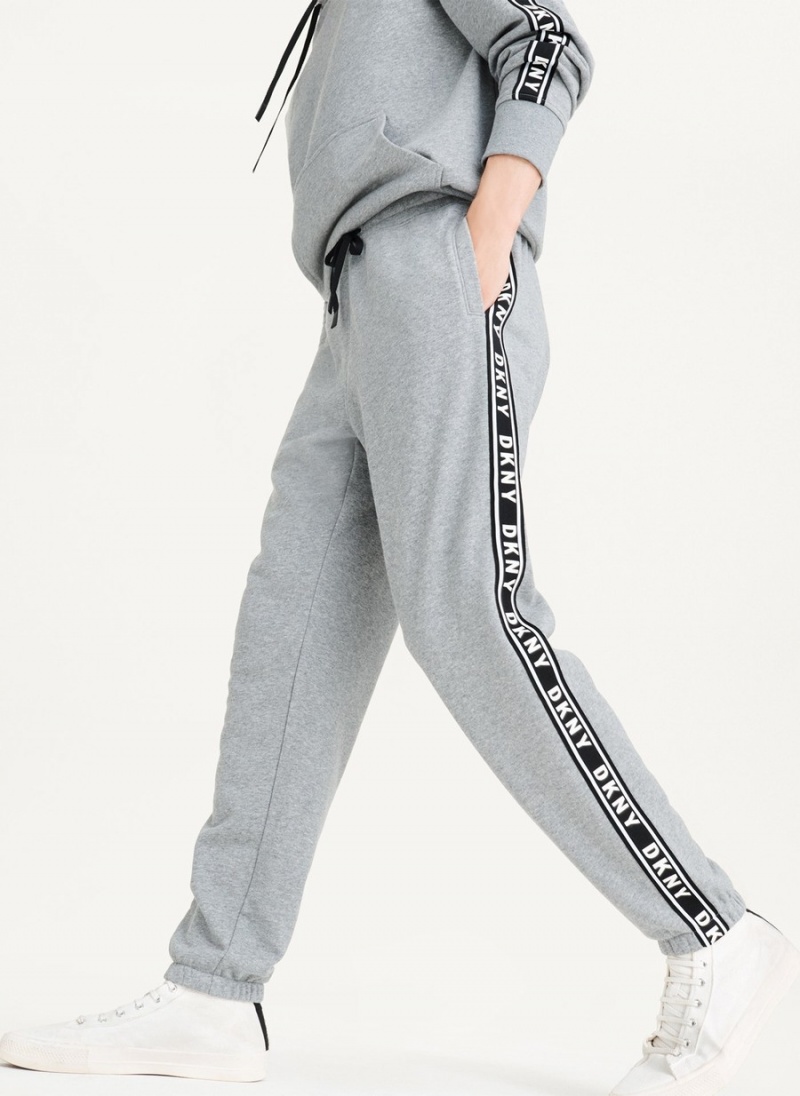 Men\'s Dkny French Terry Taped Logo Pants Grey | Q8579951