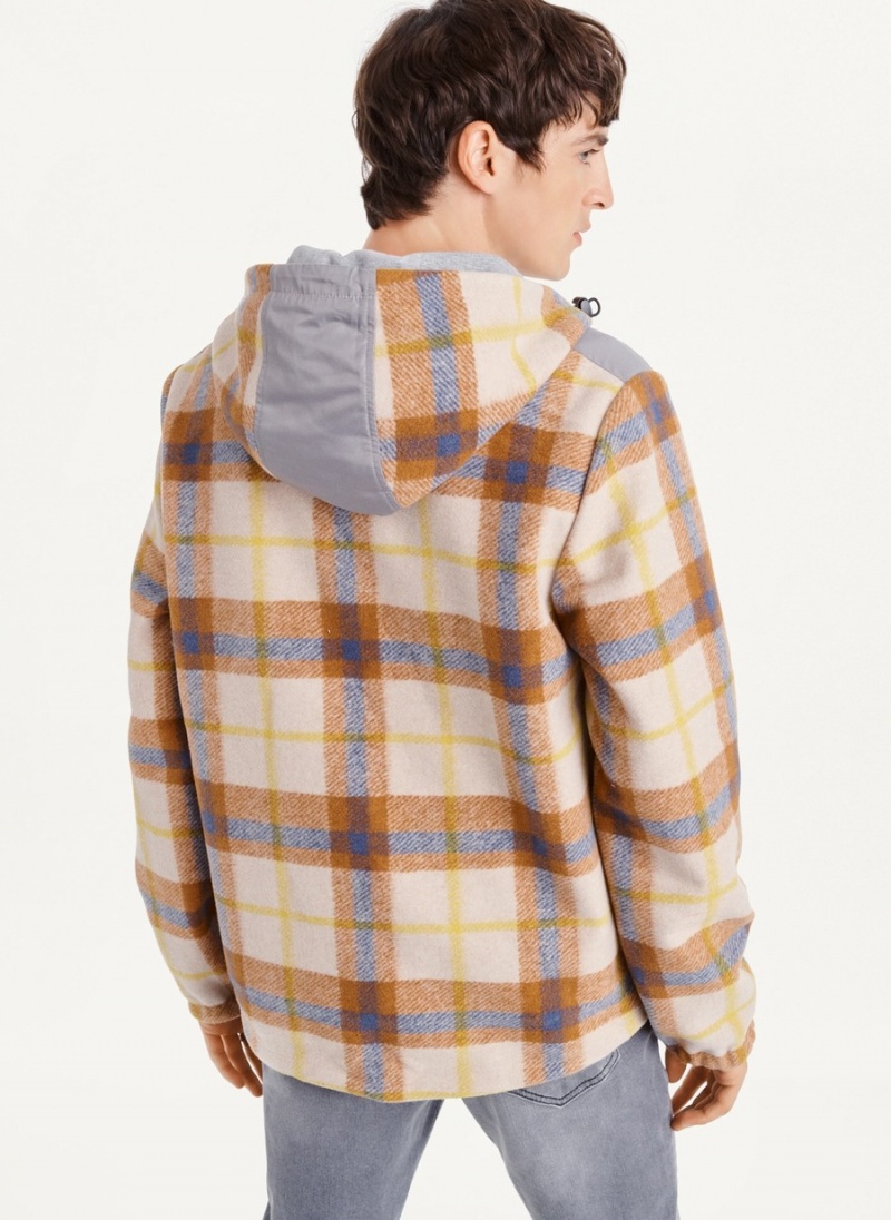 Men's Dkny Gold Plaid Hoodie Jackets Beige | X8075242