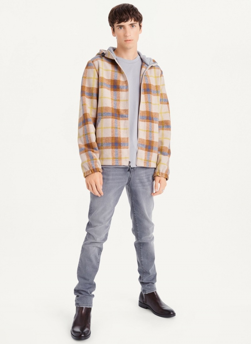 Men's Dkny Gold Plaid Hoodie Jackets Beige | X8075242