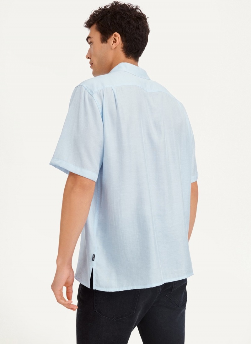 Men's Dkny Imitation Silk Camp Shirts Blue | P9477075