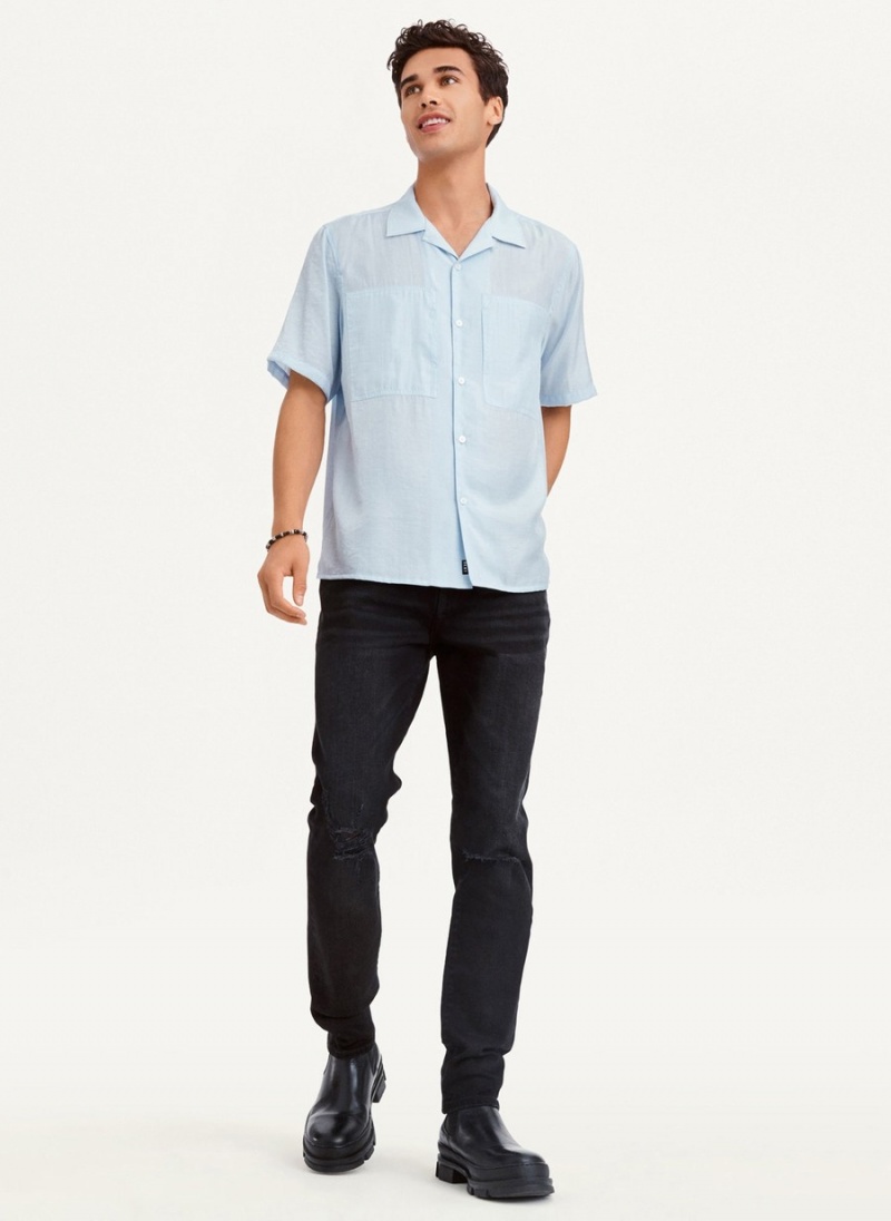 Men's Dkny Imitation Silk Camp Shirts Blue | P9477075