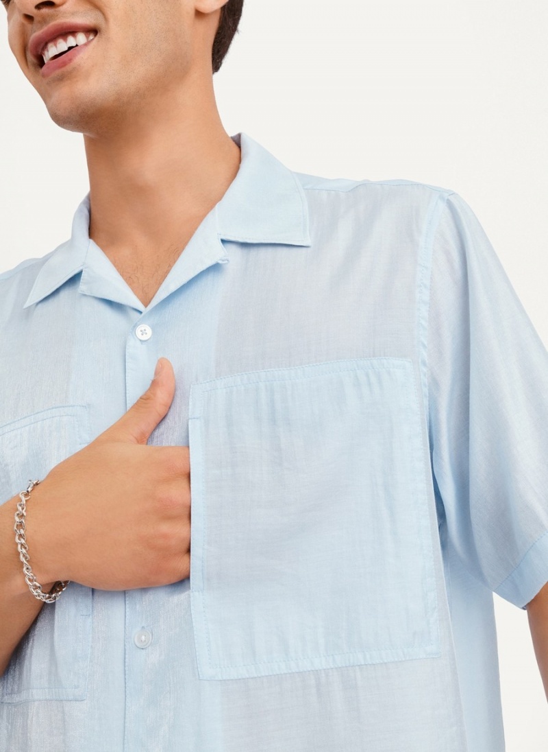 Men's Dkny Imitation Silk Camp Shirts Blue | P9477075