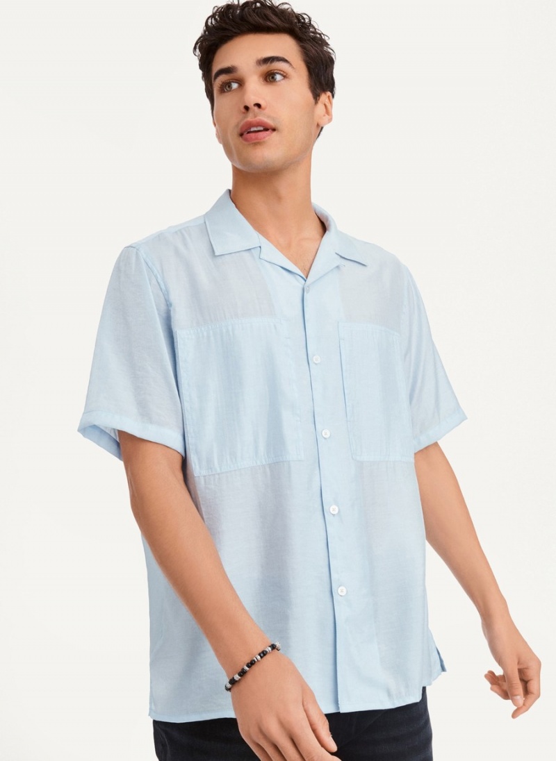 Men's Dkny Imitation Silk Camp Shirts Blue | P9477075