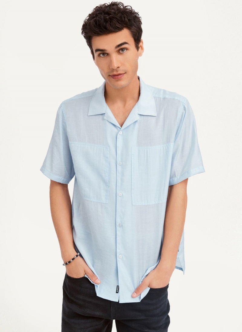 Men\'s Dkny Imitation Silk Camp Shirts Blue | P9477075