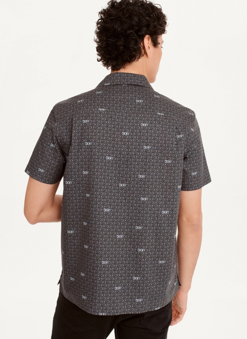 Men's Dkny Interlocking Logo Shirts Black | X7429798