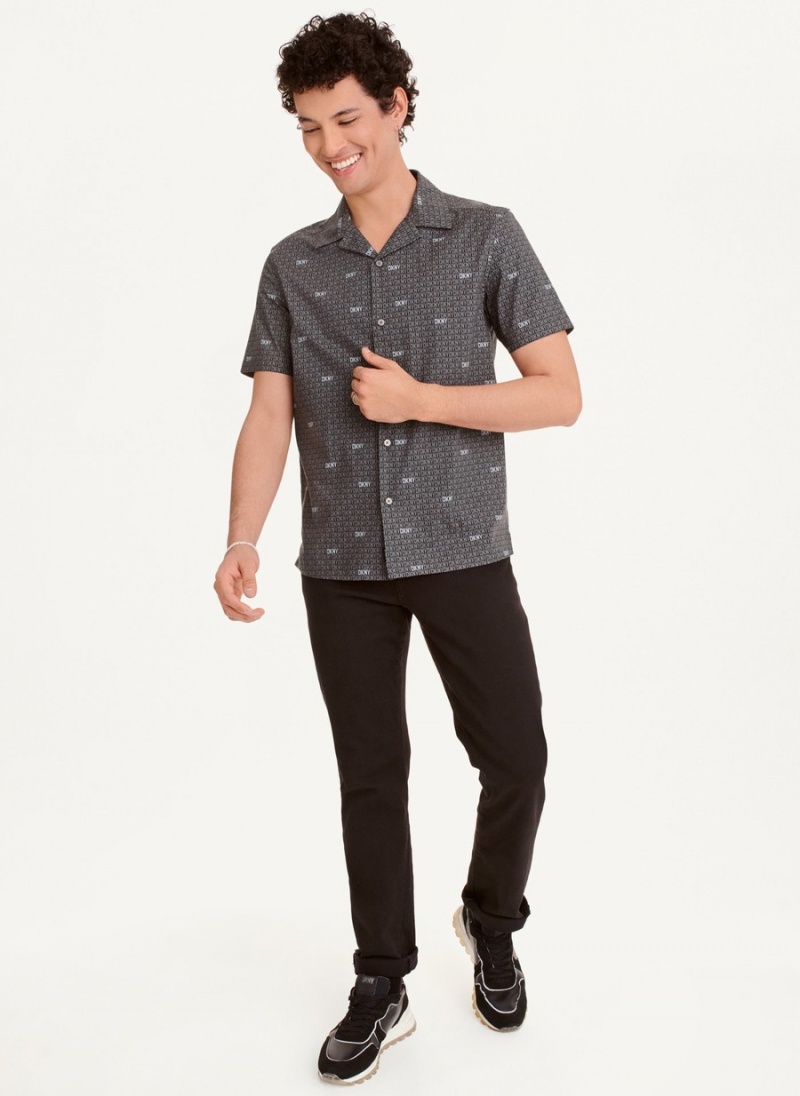 Men's Dkny Interlocking Logo Shirts Black | X7429798