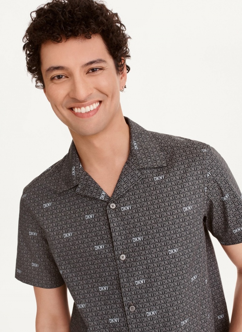 Men's Dkny Interlocking Logo Shirts Black | X7429798