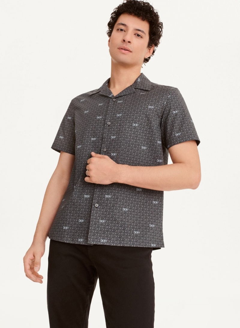 Men\'s Dkny Interlocking Logo Shirts Black | X7429798