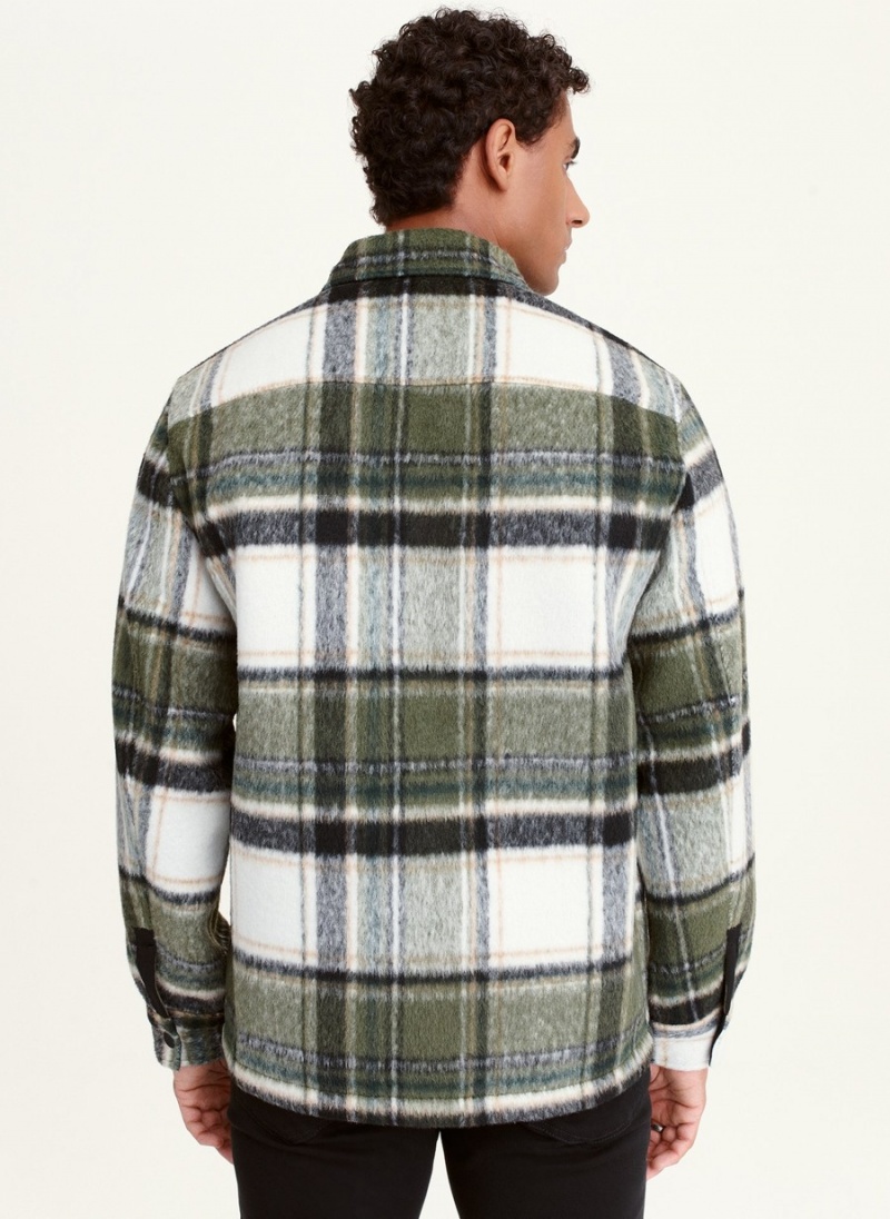 Men's Dkny Ivory & Green Plaid Shirt Jackets Green | O8497345