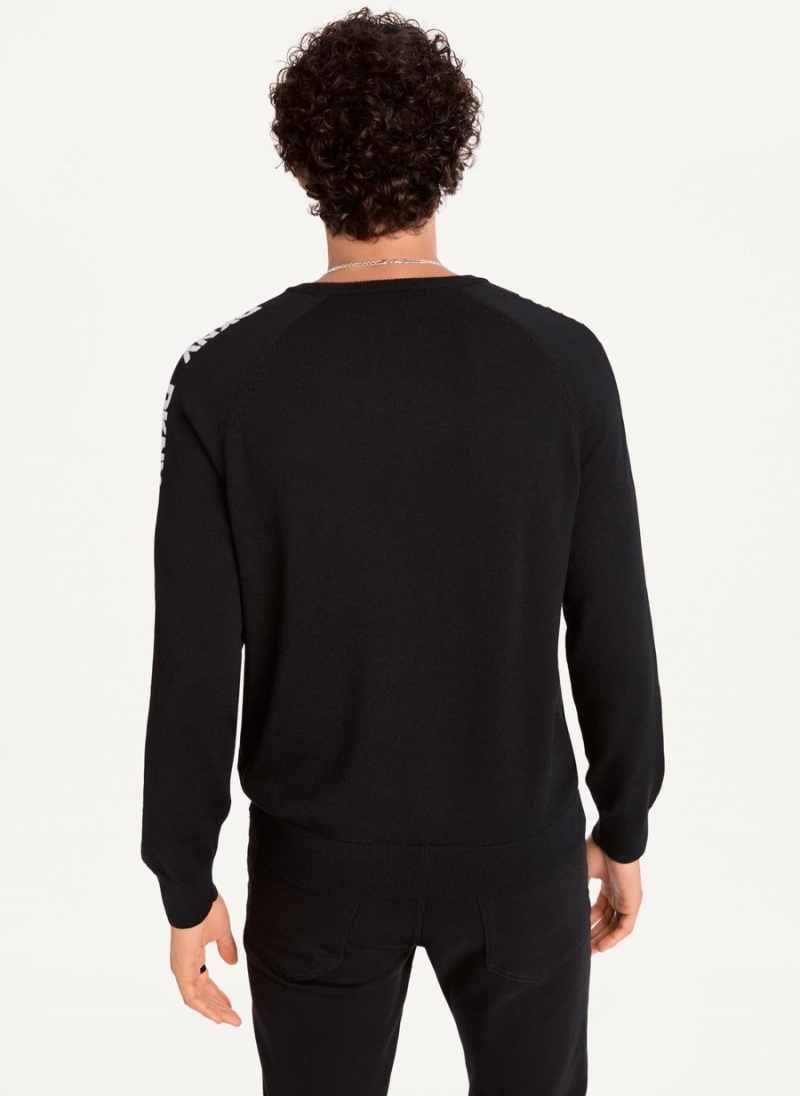 Men's Dkny Knitted Logo Sleeve Tape Crew Sweaters Black | X9602560