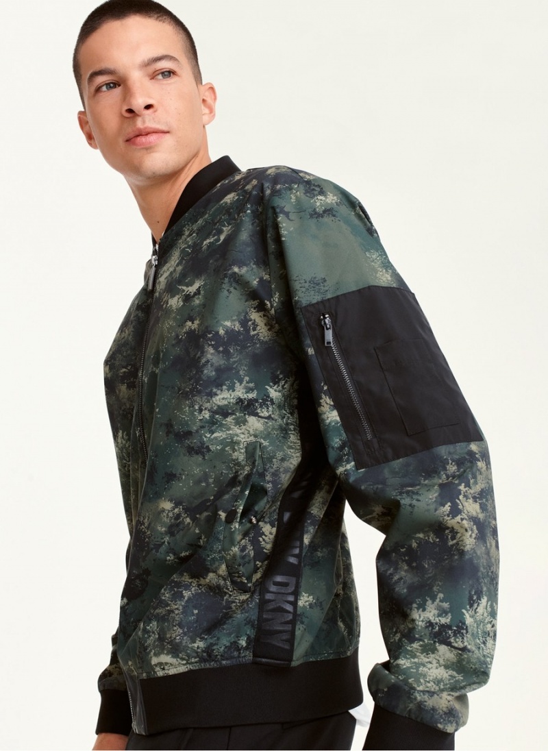 Men's Dkny Leaf Camo Bomber Jackets Olive | M1899167