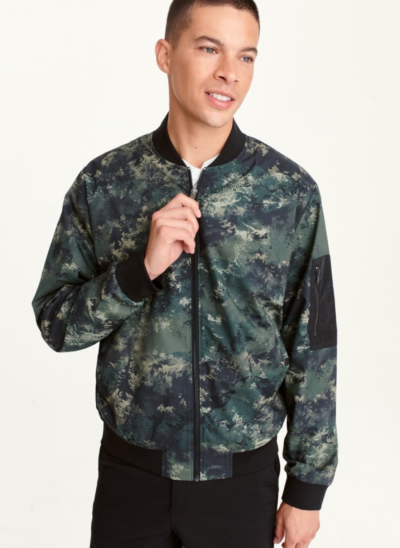 Men\'s Dkny Leaf Camo Bomber Jackets Olive | M1899167
