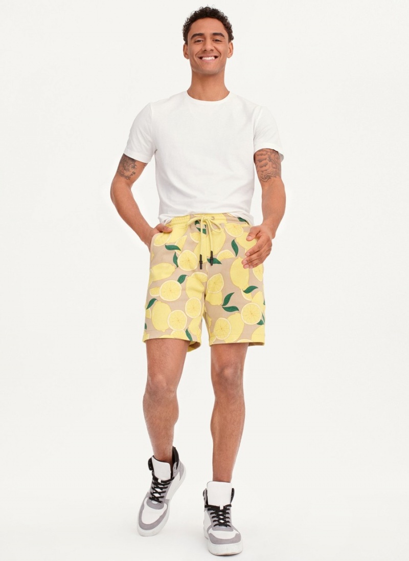 Men's Dkny Lemon Print Pull On Shorts Yellow | O0559504