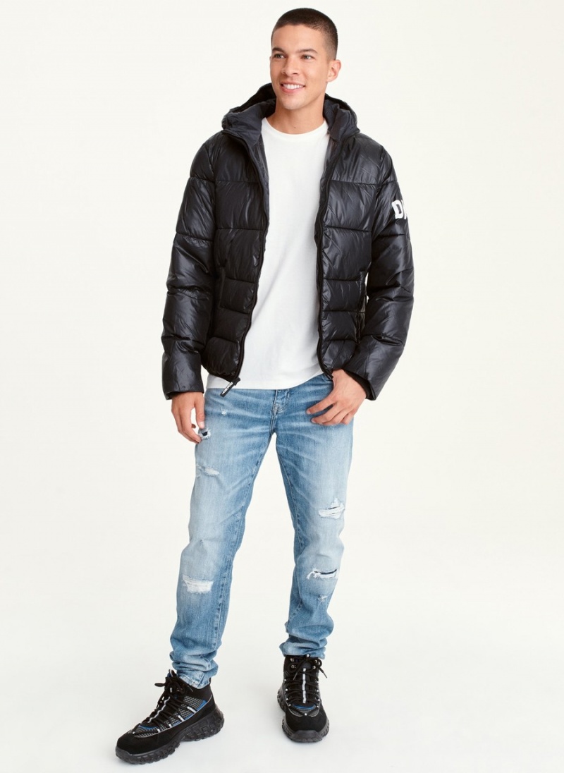 Men's Dkny Logo Hoodie Puffer Jacket Black | G1157331