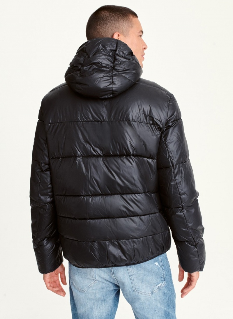 Men's Dkny Logo Hoodie Puffer Jacket Black | G1157331