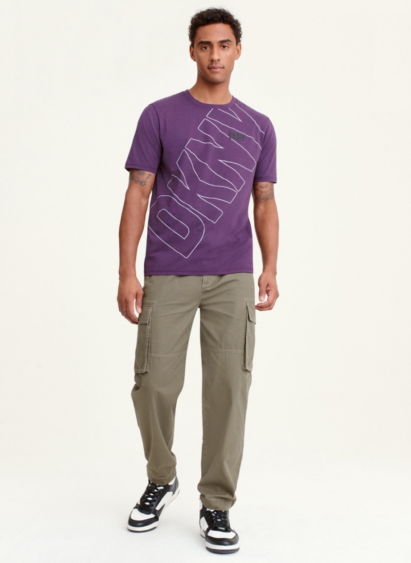 Men's Dkny Logo Outline Cross Body T Shirts Purple | J4766716