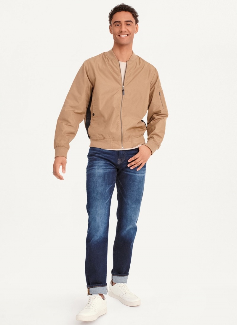 Men's Dkny Logo Tape Bomber Jackets Beige | E6880664