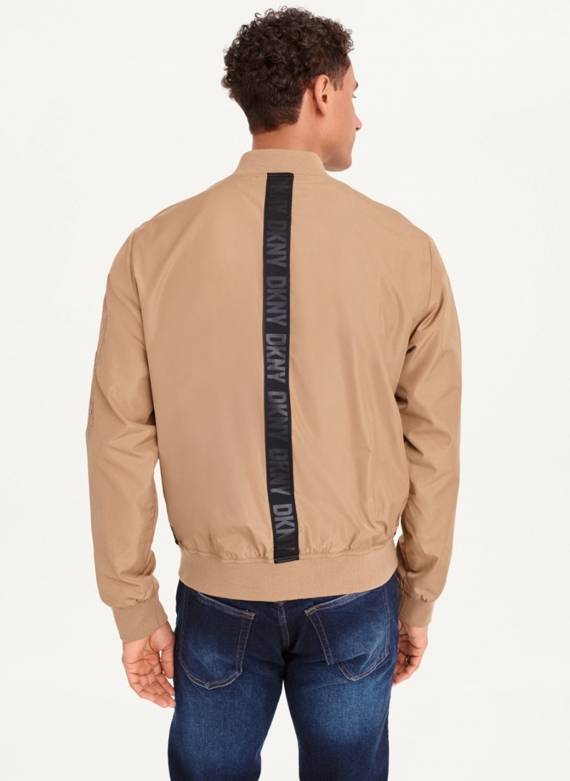 Men's Dkny Logo Tape Bomber Jackets Beige | E6880664