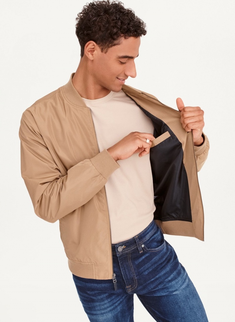 Men's Dkny Logo Tape Bomber Jackets Beige | E6880664